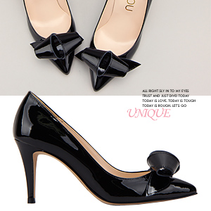 4376 bow deco patent heels