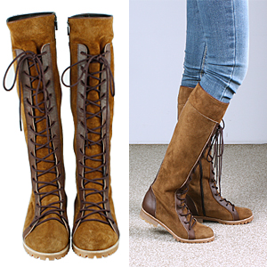 4298 lace-up suede long boots